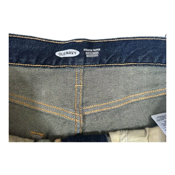 Old Navy Athletic Taper Jeans Men's 32X30 Blue Denim Build In Flex -Distressed - Picture 2 of 12